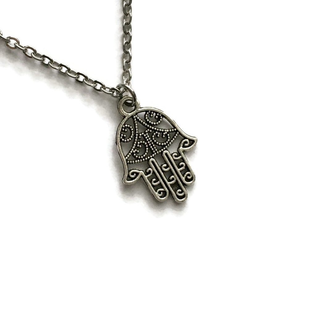 Handmade Hamsa Necklace 18" Tibetan Silver Plated Charm Stainless Steel 4for$20